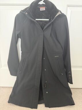 Merrell Aeroblock Women’s Softshell Long Coat Black XS Faux Fur Lined Hood